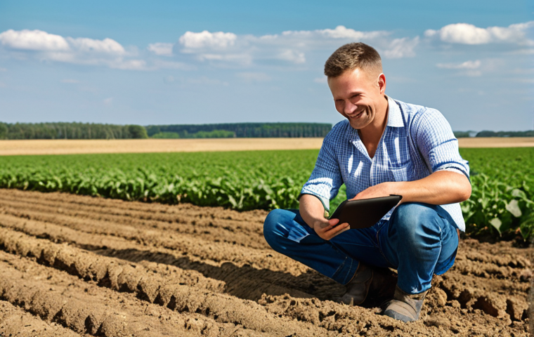 **
> A vibrant, sunny farmland scene in Poland. A modern local server sits protected near a field, collecting data from soil sensors. In the background, a farmer smiles confidently, making decisions about irrigation based on the data displayed on a tablet. Focus on the feeling of autonomy and smart agriculture.
**