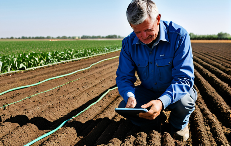 Smart Irrigation in Action**

"A farmer in a field, using a tablet to monitor soil moisture data from sensors, automated irrigation system sprinkling water on crops in the background, fully clothed, appropriate attire, safe for work, perfect anatomy, natural proportions, professional photography, bright daylight, optimistic atmosphere, focus on technology enhancing agriculture, family-friendly, modest attire."

**