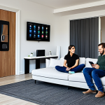 Smart Home Security**

"A modern living room with smart home devices visible, fully clothed family relaxing, emphasis on security: smart lock on the door, security camera in corner, tablet displaying security dashboard. Safe for work, appropriate content, perfect anatomy, natural proportions, professional, well-lit, family-friendly."

**