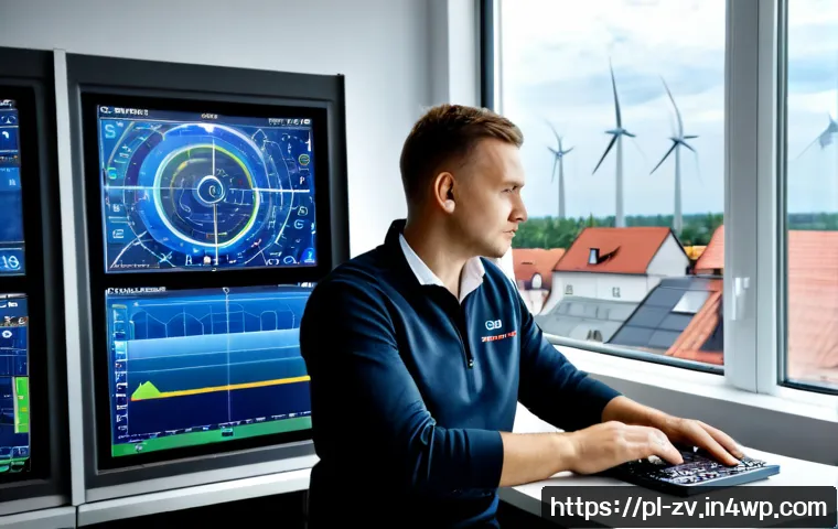 Home 17 스마트 그리드와 센서 네트워크의 통합 - Photorealistic smart grid control room in Poland, a focused utility engineer monitoring a clean wall...
